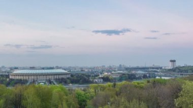 Moscow City, Rusya Federasyonu, serçe Hills gün gece timelapse için panoramik