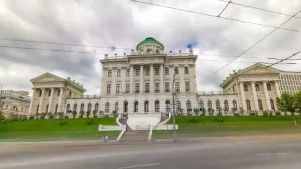 Den gamla byggnaden av statliga ryska biblioteket, historisk byggnad känd som Pashkov House timelapse hyperlapse, Moskva, Ryssland — Stockvideo