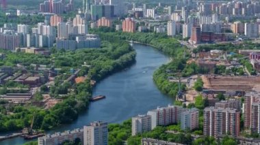Moskova Uluslararası İş Merkezi timelapse, Rusya Federasyonu çatısı binadan panoramik manzaralı