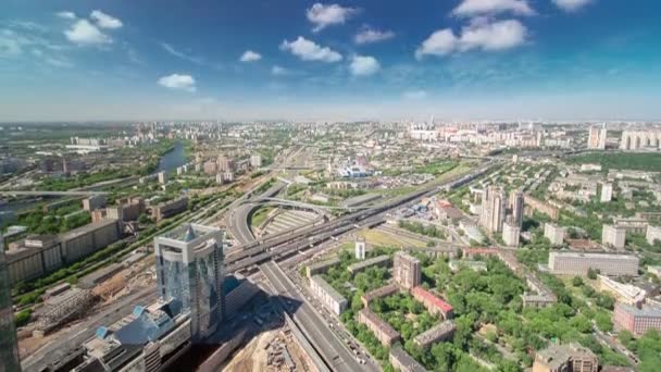 Panoramatický pohled na budovu ze střechy moskevské Mezinárodní obchodní centrum timelapse, Rusko — Stock video