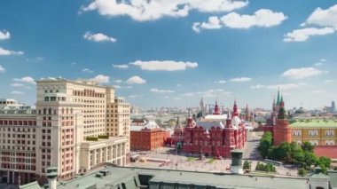 Manezh Meydanı, Hotel Moscow, Moscow, Rusya tarihi Müzesi ve Kremlin timelapse Panorama.