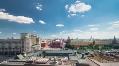 Manezh Meydanı, Hotel Moscow, Moscow, Rusya tarihi Müzesi ve Kremlin timelapse Panorama.