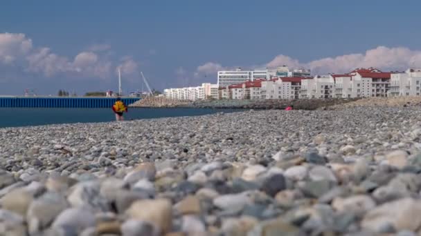 Marine beach in city Adler timelapse hyperlapse — Stock Video