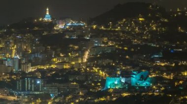 Funchal havadan görünümü tarafından gece timelapse, Madeira Adası, Portekiz