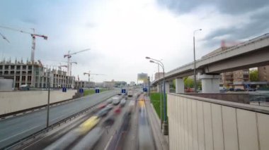 Begovaya street timelapse hyperlapse, Moskova üzerinde kentsel ulaşım trafik Üstten Görünüm
