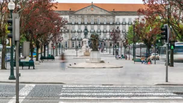 The Liberty Square in the historic centre of Porto timelapse. — Stock Video