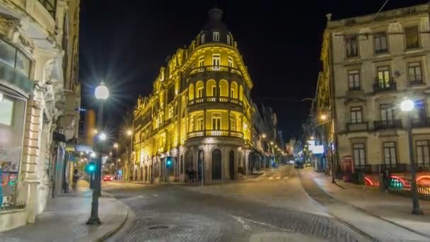 The crossroads near the Sao Bento Railway Station timelapse hyperlapse. The building of station is a popular tourist attraction of Europe. — Stock Video