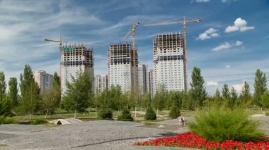 Yeni Camii ve barış Sarayı ve Astana mutabakatına yakınındaki büyük inşaat site timelapse genel bakış