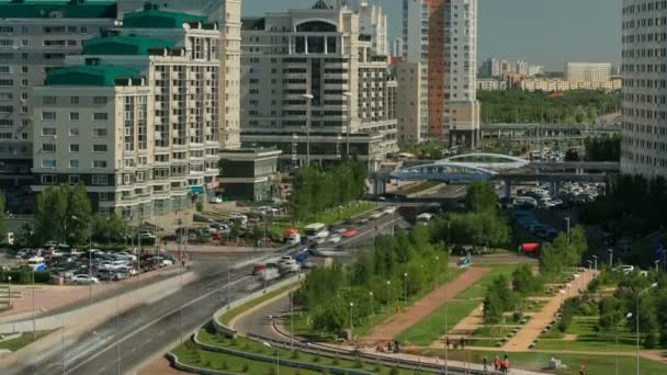 Emelt szintű kilátással a városközpont és a központi üzleti negyed Timelapse, Kazahsztán, Astana — Stock videók