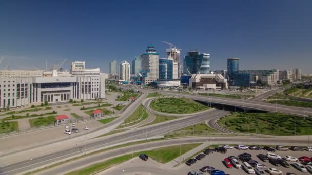 Vista superior sobre el centro de la ciudad y el timelapse del distrito central de negocios, Kazajstán, Astana — Vídeos de Stock