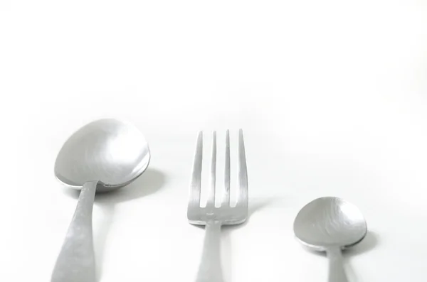 Stainless steel silver Spoon, Fork and small Spoon isolated on w — Stock Photo, Image