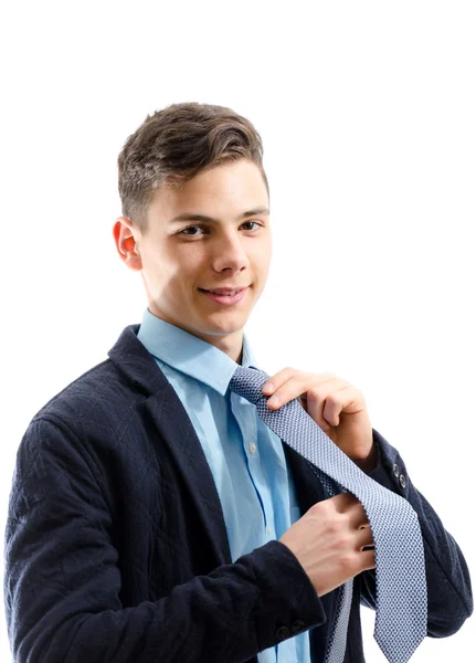 Adolescente con corbata vestirse aislado en blanco — Foto de Stock