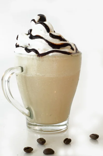 Iced coffee with foam and chocolate topping — Stock Photo, Image