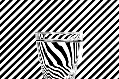 Abstract refraction of black and white diagonals in a glass of w clipart
