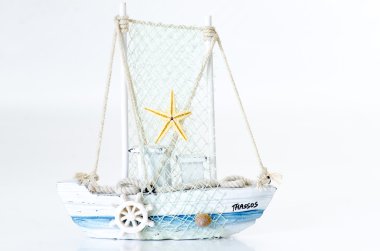 Beyaz izole Thassos küçük gemi modeli