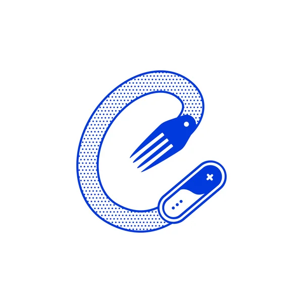 Bokstaven C med gaffel i minimal kontur design — Stock vektor