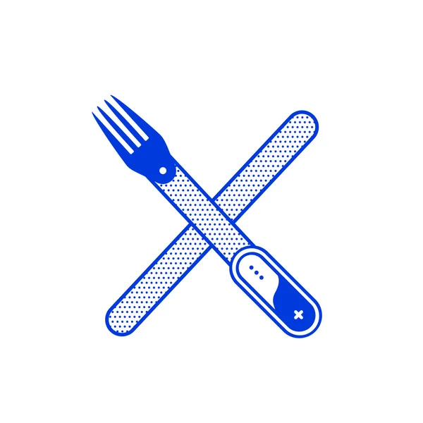 Letter X with fork in minimal outline design — Stock Vector