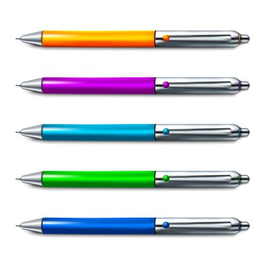 Renkli tükenmez kalem beyaz arka plan üzerinde izole kümesi