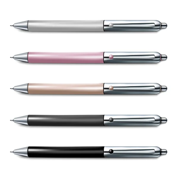 Conjunto colorido de caneta esferográfica isolada sobre fundo branco —  Vetores de Stock