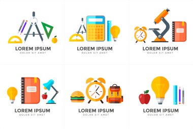 Vektör eğitim simgeler kümesi. Düz stil nesnesinde lise 