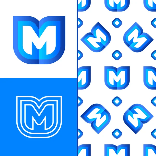 Bokstaven M logotyp element med seamless mönster — Stock vektor