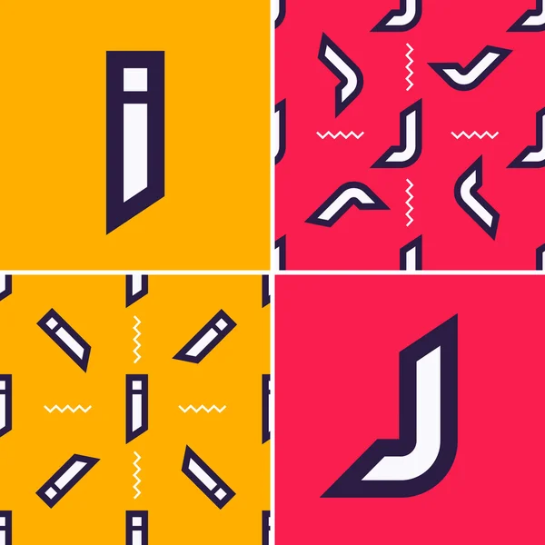Buchstabe i, j Farbzeichen mit nahtlosem Muster — Stockvektor