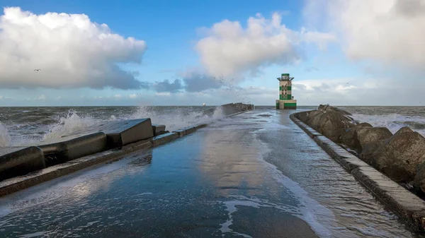 Hollanda Daki Ijmuiden Iskelesindeki Deniz Feneri — Stok fotoğraf