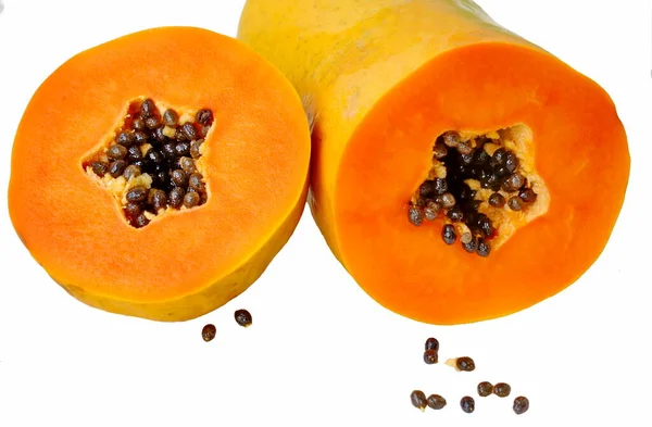 Papaya Patria América Central Imagen Muestra Una Fruta Cortada Fondo —  Fotos de Stock