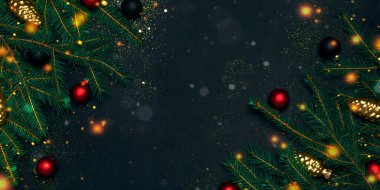 Siyah arkaplanda süslemeli Noel çerçevesi