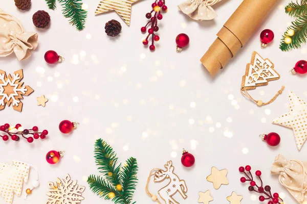 Christmas frame with decorations on white background — Stock Photo, Image