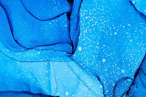 Крупный План Синего Белого Спирта Чернила Абстрактной Современной Текстуры Смешивание Стоковая Картинка