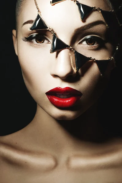 Red lipstick and black accessories — Stock Photo, Image