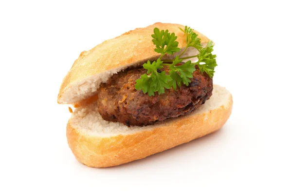 Frikadelle, meatball, bread and green parsley — Stock Photo, Image