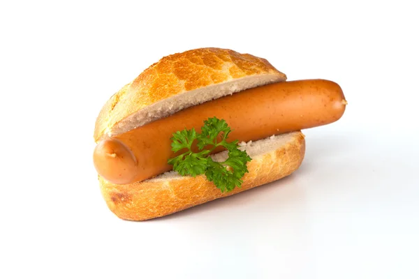 Bockwurst, Bratwurst - pain à la saucisse et persil vert Images De Stock Libres De Droits