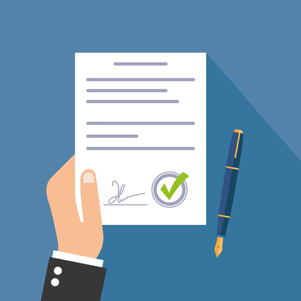 Hand holding contract agreement