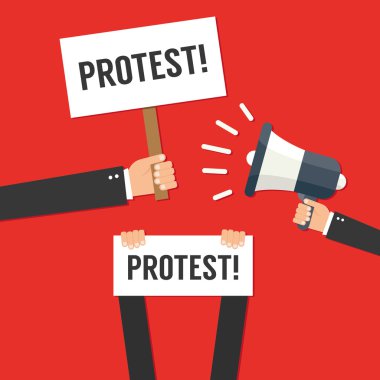 Protesto işaretleri tutan eller