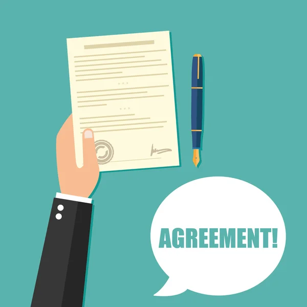 Hand holding contract agreement vector — Stock Vector