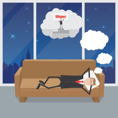 Uyku işadamı kanepe ve kazanmayı düşünüyor