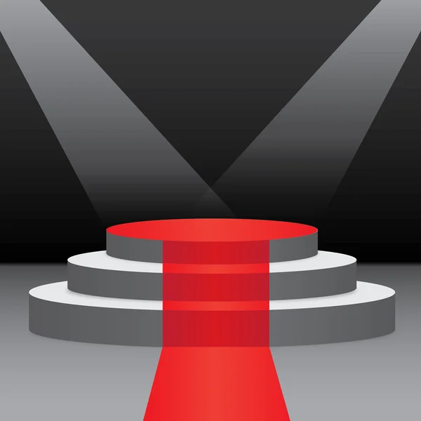 Leeres beleuchtetes Podium mit rotem Teppich — Stockvektor
