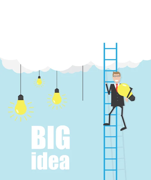 Ladder from cloud and businessman with lamp — Stock Vector