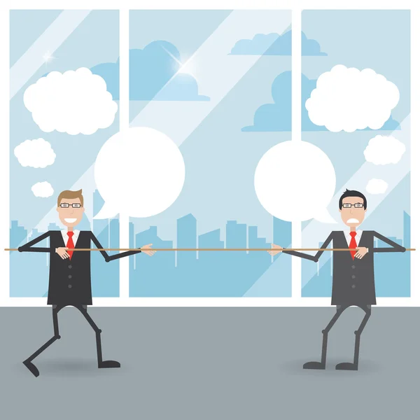 Businessmen pull rope in the office — Stock Vector