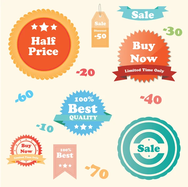 Ilustração de venda diferente e etiquetas de desconto —  Vetores de Stock