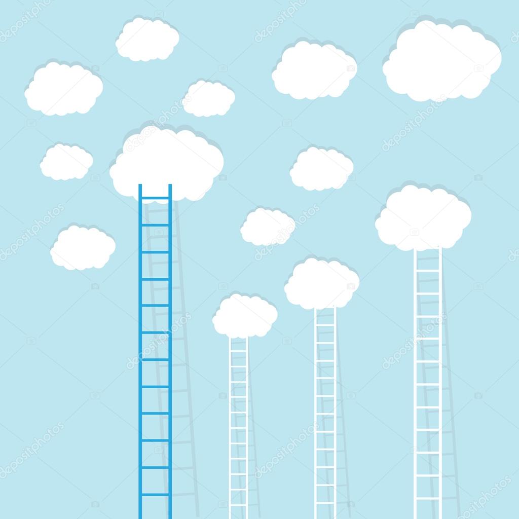 Ladders to clouds on blue sky