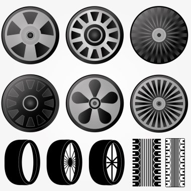 Vektör siyah tekerlek Icons set