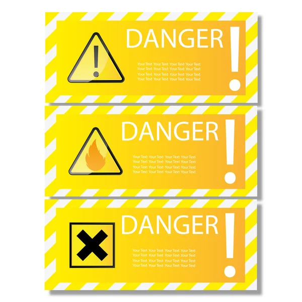 Κίνδυνος σημάδι πανό με προειδοποιητικό κείμενο. Απομονωθεί — Διανυσματικό Αρχείο