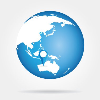 Küre ve PIN marker ile yeni dünya haritası