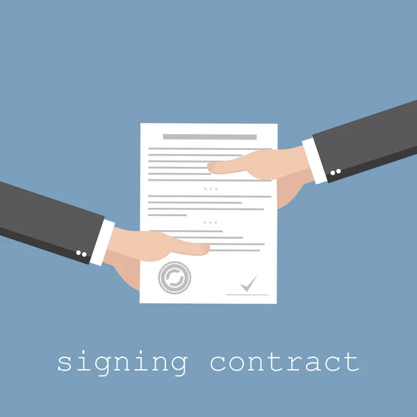 Hand ondertekening contract of document — Stockvector