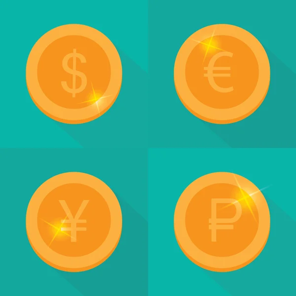 Ícones de moedas planas —  Vetores de Stock