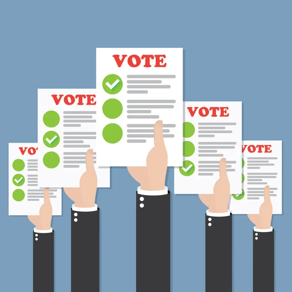 Mains avec bulletins de vote — Image vectorielle