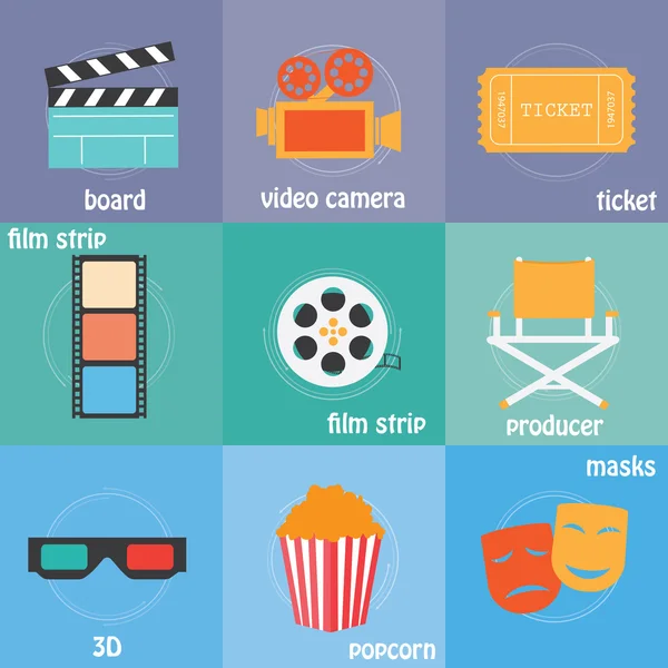 Color icons cinema, — Stock Vector
